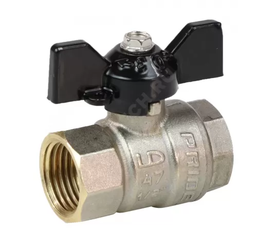 Кран шаровой латунь никель Pride Ду 20 Ру40 ВР полнопроходной бабочка черная с биркой LD 47.310.20