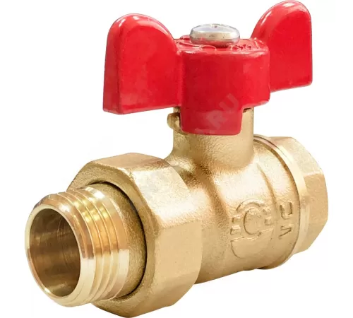 Кран шаровой латунь 11Б27фт1М OPTIMA Ду 20 Ру25 ВР/"американка" полнопроходной бабочка красная VALFEX VF.227.L0B1.034