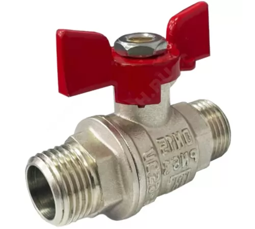 Кран шаровой латунь никель 11Б27фт1М Ду 20 Ру40 НР полнопроходной бабочка красная VALFEX VF.219.NB1.034.PREMIUM