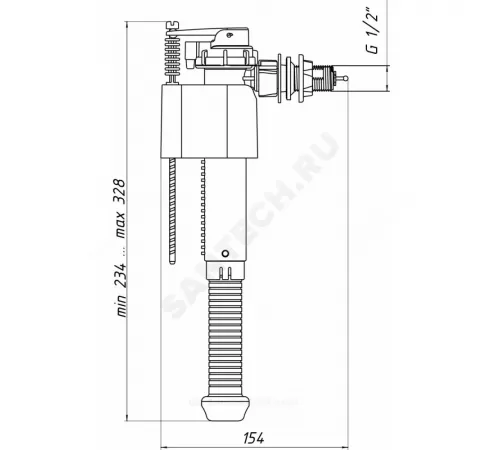 Арматура для бачка наливная 1/2" боковое подключение АНИ Пласт WC5010