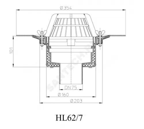 Воронка кровельная HL62 с вертикальным выпуском PP Дн 75 с листвоуловителем, теплоизоляцией, обжимным фланцем HL HL62/7