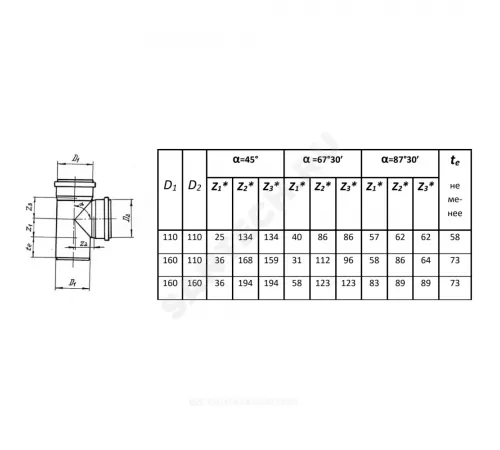 Тройник PP-B переходной коричневый Дн 200х110х45гр б/нап в/к RTP (РосТурПласт) 16116