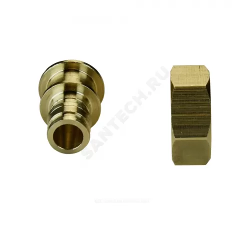 Соединитель для PE-X труб радиальный латунь Дн 20х1" под плоское уплотнение с накидной гайкой без прокладки РОС