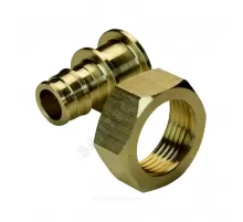 Соединитель для PE-X труб радиальный латунь Дн 20х1" под плоское уплотнение с накидной гайкой без прокладки РОС