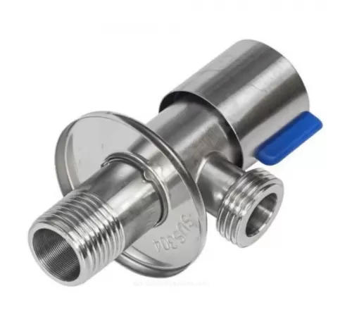 Кран нерж бытовой угловой G1/2" Ру10 НР флажок кран-букса с отражателем SantechSystems