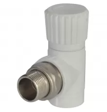 Клапан (вентиль) PP-R запорный белый Дн 25х3/4" Ру25 НР угловой для радиатора RTP (РосТурПласт) 10537