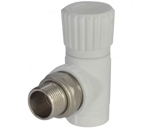 Клапан (вентиль) PP-R запорный белый Дн 25х3/4" Ру25 НР угловой для радиатора RTP (РосТурПласт) 10537