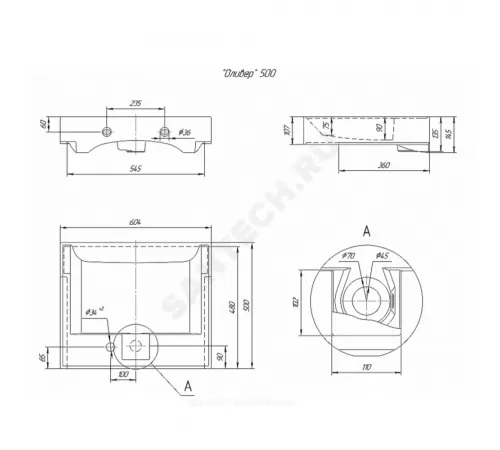 Умывальник подвесной Оливер 50 1 отверстие под смеситель справа белый VALLERI