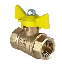 Кран шаровой латунь газ 11Б27фтМ Ду 15 Ру40 ВР бабочка желтая VALFEX VF.277.LB3.012.N/P59