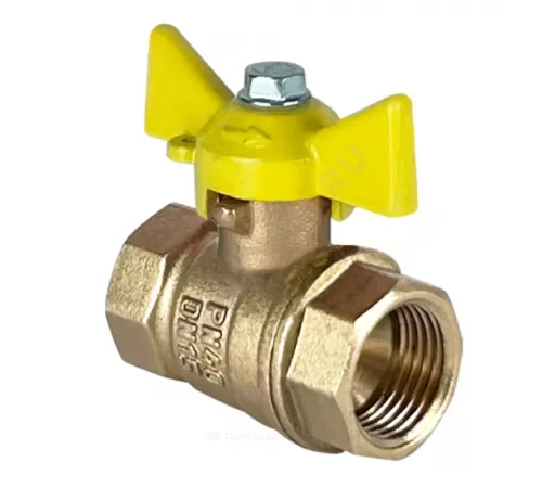 Кран шаровой латунь газ 11Б27фтМ Ду 20 Ру40 ВР бабочка желтая VALFEX VF.277.LB3.034.N/P59