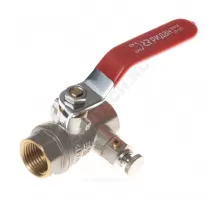 Кран шаровой латунь со спускником BVR-DR Ду 32 Ру40 ВР 1 1/4" рычаг красный полнопроходной Ридан 065B8319RG