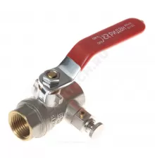 Кран шаровой латунь со спускником BVR-DR Ду 15 Ру40 ВР 1/2" рычаг красный полнопроходной Ридан 065B8316RG