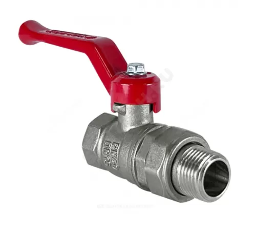Кран шаровой латунь никель 11Б27фт1М Ду 15 Ру40 ВР/"американка" рычаг красный VALFEX VF.225.NR1.012.N/P59
