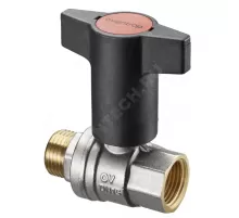 Кран шаровой латунь никель Optibal Ду 32 Ру16 ВР/НР полнопроходной с Т-рукояткой красной удлиненная ручка Oventrop 1077310 .