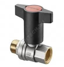 Кран шаровой латунь никель Optibal Ду 32 Ру16 ВР/НР полнопроходной с Т-рукояткой красной удлиненная ручка Oventrop 1077310 .