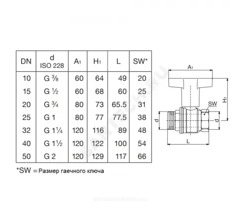 Кран шаровой латунь никель Optibal Ду 32 Ру16 ВР/НР полнопроходной с Т-рукояткой красной удлиненная ручка Oventrop 1077310 .