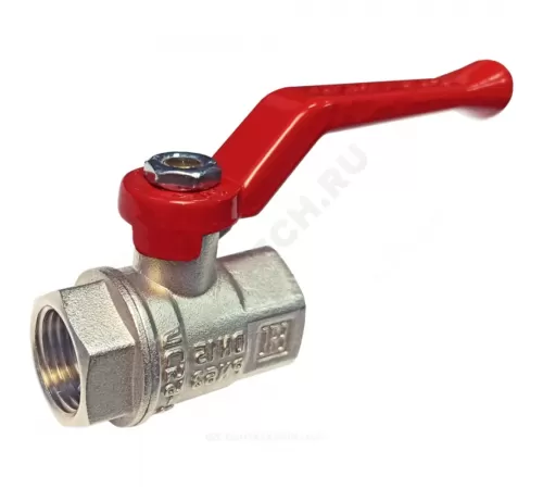 Кран шаровой латунь никель 11Б27фт1М Ду 15 Ру63 ВР полнопроходной рычаг красный VALFEX VF.214.NR1.012.PREMIUM