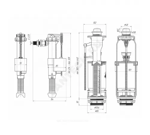 Арматура для бачка сливная/наливная 3/8" боковое подключение кнопка хром 1/реж АНИ Пласт WC8040C