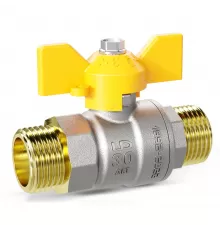 Кран шаровой латунь никель газ Pride Ду 20 Ру40 НР бабочка аналог 11б27п1 LD 47.20.Н-Н.Б