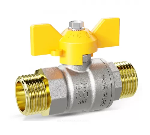 Кран шаровой латунь никель газ Pride Ду 20 Ру40 НР бабочка аналог 11б27п1 LD 47.20.Н-Н.Б