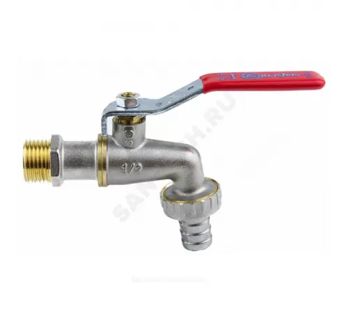 Кран шаровой водоразборный латунь со штуцером 1019 Euro Ду 20 Ру16 НР/штуц G3/4" рычаг L=141мм Aquasfera 1019-02.