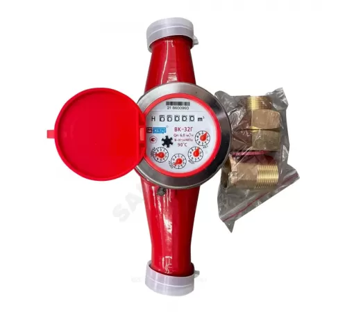 Счётчик г/в крыльчатый многоструйный Ду 32 Ру16 Qn=6 м3/ч 90С L=260мм резьба В/К ВК-Г Метер