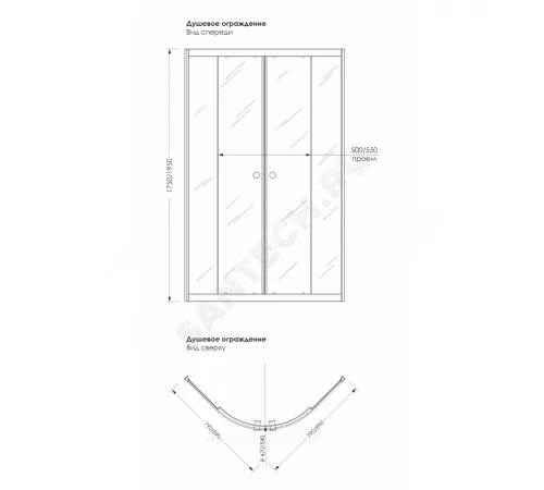 Ограждение душевое Classic BLACK 800х800х1850 мм без поддона прозрачное стекло МетаКам ШПS_013570