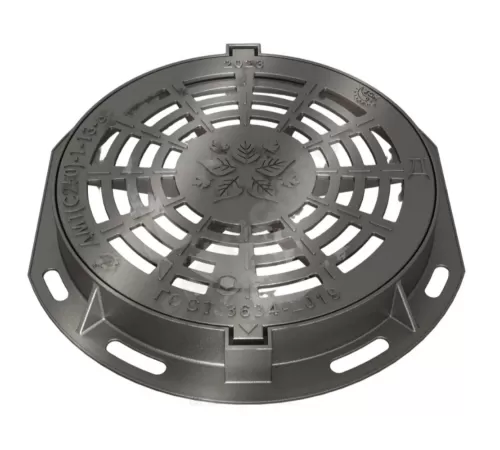 Дождеприемник чугун ДМ1 (магистральный) С250 круглый m=46,8кг h=100мм с замковым устройством фиксатором и пружиной ДМ1(С250)-1-13-60 ГОСТ 3634-2019
