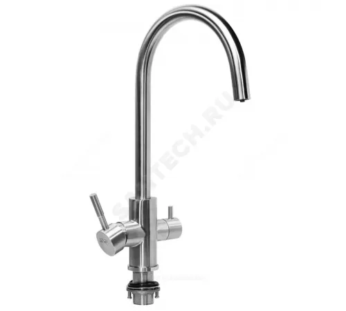 Смеситель для кухонной мойки ручка сбоку одноручный излив с каналом для питьевой воды STEEL Профсан PSM-300-11