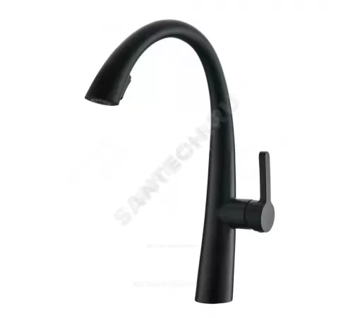 Смеситель для кухонной мойки ручка сбоку одноручный с выдвижным изливом STEEL BLACK Профсан PSM-301-9