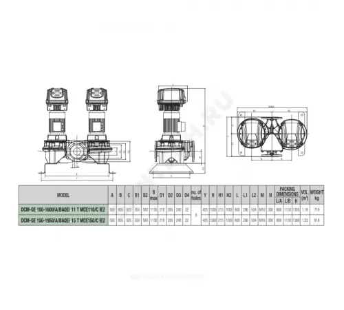 Насос ин-лайн сдвоенный с сухим ротором DCM-GE 150-1600/A/BAQE/11 T PN16 3х400В/50 Гц DAB 60167303