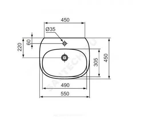 Умывальник подвесной TESI 55 1 отверстие под смеситель по центру белый Ideal Standard T352301