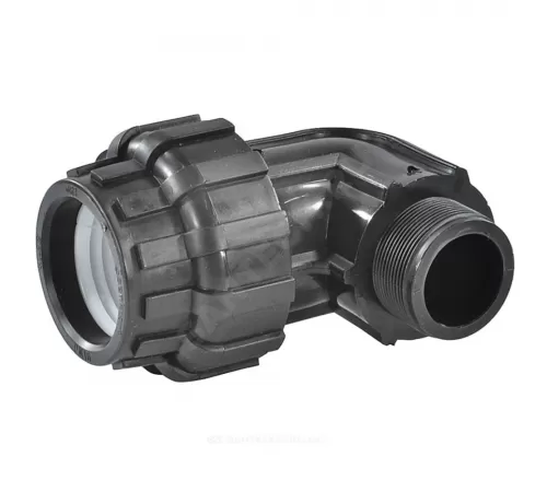 Отвод компрессионный ПЭ Дн 63х2"х90гр НР 1000311