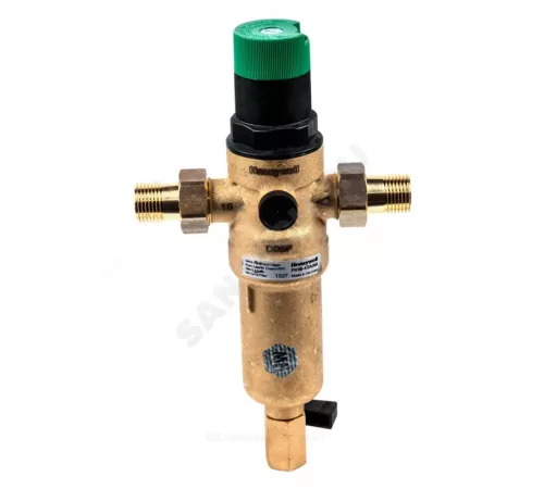 Фильтр сетчатый T-образный латунь Ду 15 Ру25 Тмакс=70 oC G1/2" НР FK06 с выходом под манометр с регулятором давления с краном Honeywell-Braukmann FK06-1/2"AAM