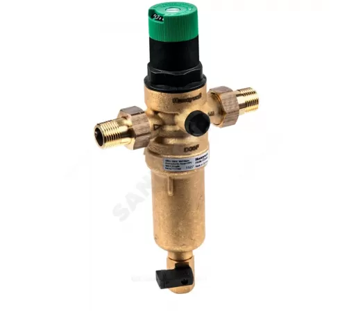 Фильтр сетчатый T-образный латунь Ду 15 Ру25 Тмакс=70 oC G1/2" НР FK06 с выходом под манометр с регулятором давления с краном Honeywell-Braukmann FK06-1/2"AAM
