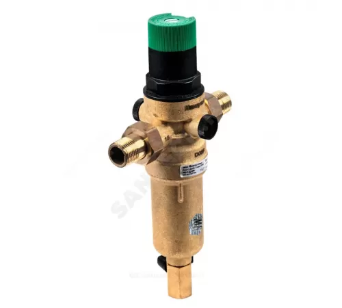 Фильтр сетчатый T-образный латунь Ду 15 Ру25 Тмакс=70 oC G1/2" НР FK06 с выходом под манометр с регулятором давления с краном Honeywell-Braukmann FK06-1/2"AAM