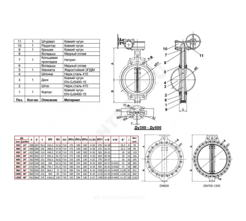 Затвор дисковый поворотный чугун VPE4448-08EP Ду 800 Ру16 фл с редуктором диск чугун манжета EPDM Tecofi VPE4448-08EP0800
