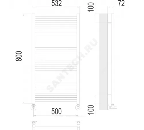Полотенцесушитель водяной нерж сталь Лесенка (1/2") ВР 500х800мм 16П нижнее подключение Аврора Терминус 4670078529312