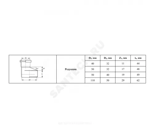Переход PP-H эксцентрический серый Дн 50х32 б/нап в/к VALFEX 25050032