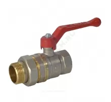 Кран шаровой латунь никель 11Б27фт1М Ду 15 Ру40 ВР/"американка" полнопроходной рычаг красный VALFEX VF.225.NR1.012