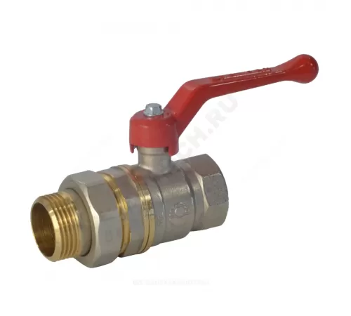 Кран шаровой латунь никель 11Б27фт1М Ду 15 Ру40 ВР/"американка" полнопроходной рычаг красный VALFEX VF.225.NR1.012