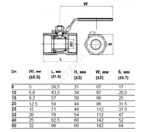 Кран шаровой нерж SS316 Ду 15 Ру63 ВР L=57мм Benarmo