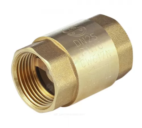 Клапан обратный латунь осевой 3001 Ду 15 Ру16 Тмакс=100 оС ВР 1/2" диск нейлон шток пластик Aquasfera 3001-01
