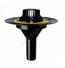 Воронка кровельная VMPro с вертикальным выпуском PP Дн 75 с листвоуловителем, увеличенным металлическим фланцем, закладным элементом в корпусе Fachmann 01.172