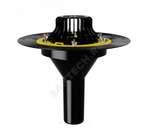 Воронка кровельная VMPro с вертикальным выпуском PP Дн 75 с листвоуловителем, увеличенным металлическим фланцем, закладным элементом в корпусе Fachmann 01.172