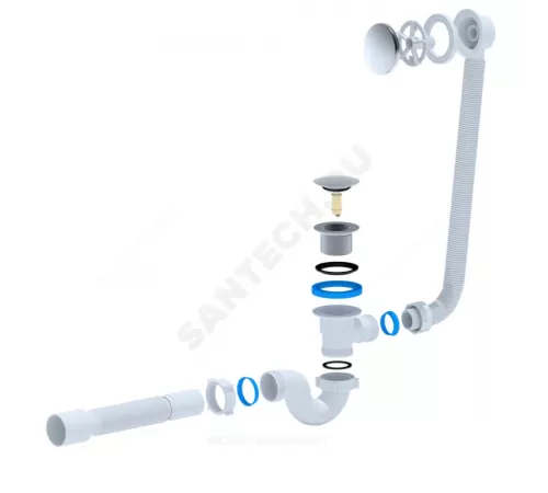 Слив-перелив для ванны трубный автоматический 1 1/2"x40 с гофрой 40х50 слив клапан "клик-клак" (грибок), пробка D=68мм АНИ Пласт EC155G