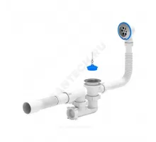 Слив-перелив для ванны регулируемый с пробкой на цепочке 1 1/2"x40 с гофрой 40х50 выпуск с нержавеющей решёткой D=70мм АНИ Пласт E255