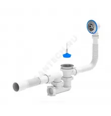 Слив-перелив для ванны регулируемый с пробкой на цепочке 1 1/2"x40 с гофрой 40х50 выпуск с нержавеющей решёткой D=70мм АНИ Пласт E255