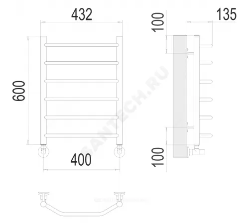 Полотенцесушитель водяной нерж сталь Лесенка (1/2") ВР 400х600мм 6П нижнее подключение Виктория Терминус 4670078530066