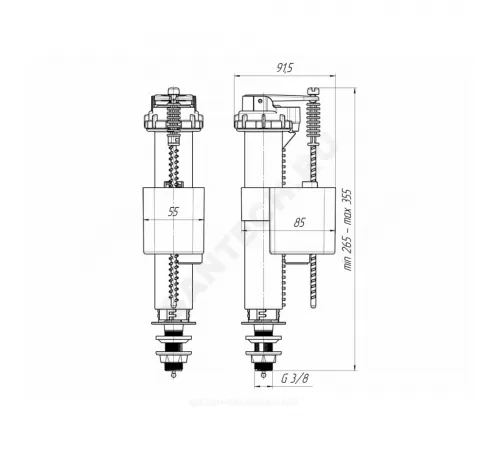 Арматура для бачка наливная 3/8" нижнее подключение АНИ Пласт WC5530